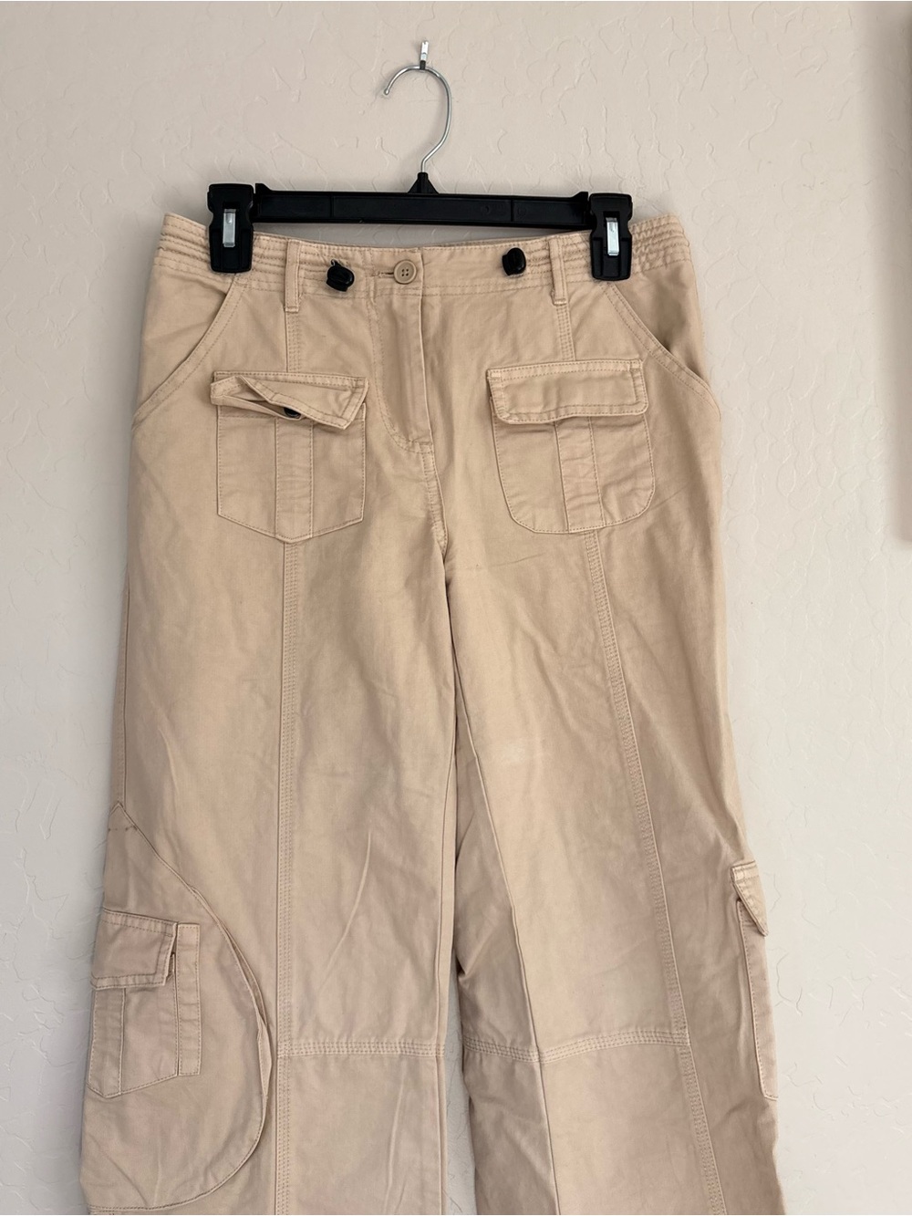 Brandy Melville Kim Cargo Pants Khaki Tan Drawcord Pocket Small Y2K Utility - Picture 3 of 7